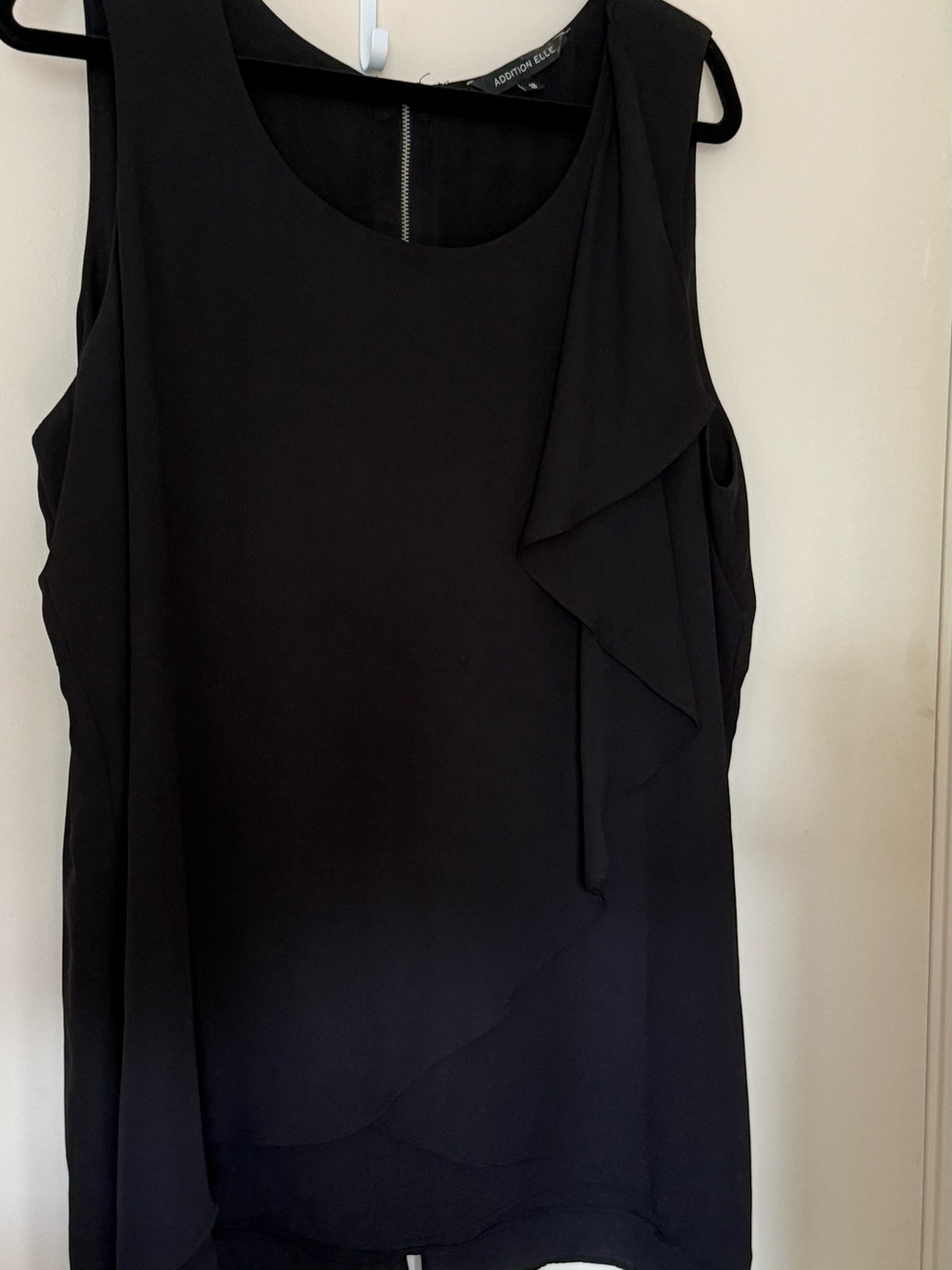 Addition Elle Black Sleeveless Ruffle-Accent Tank Top